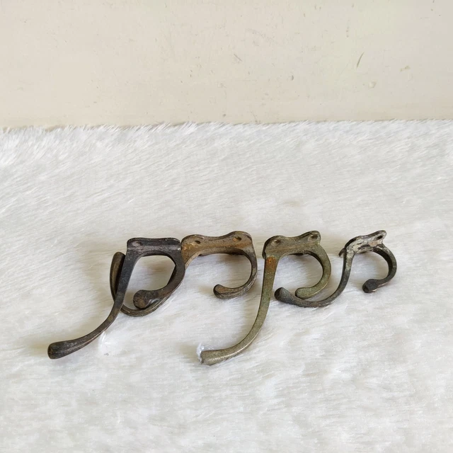 1920 Vintage Brass Wall Hooks Hanger Rich Patina Decorative Collectible 4 Pcs 17 3