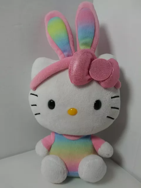 Ty Beanie Babies 6" Hello Kitty Pastel Rainbow Easter Bunny Plush 2013 EUC