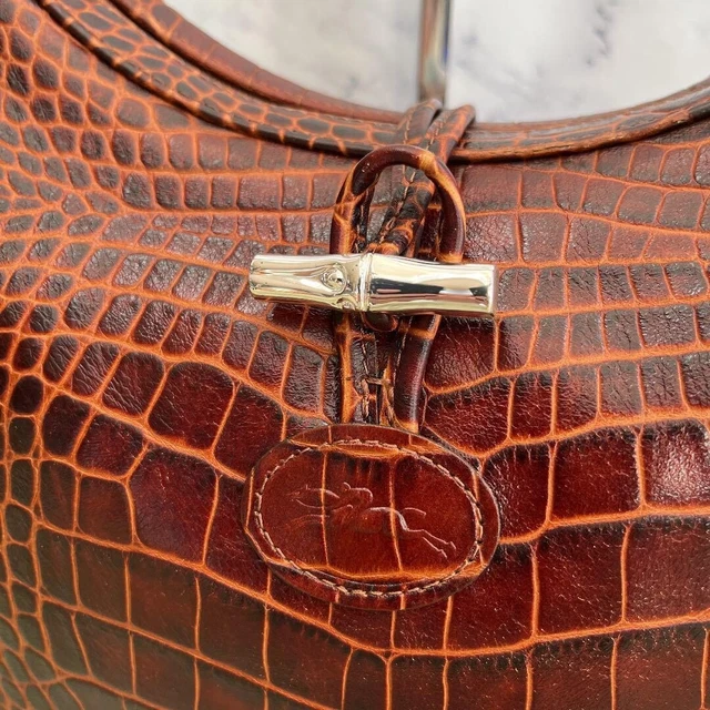 LONGCHAMP Roseau Embossed Shoulder Bag Brown Leather HandBag from japan 2