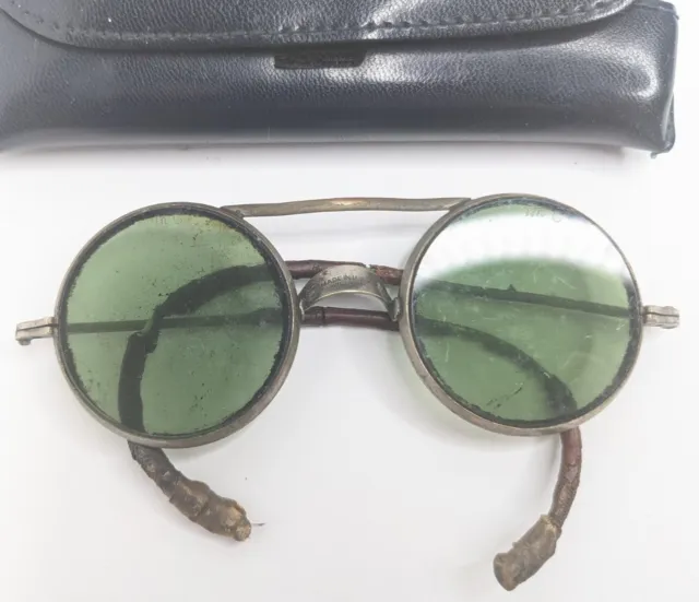 Antique Willson Green Welding Glasses/ spectacles Old Safety Glasses Specs 1930s