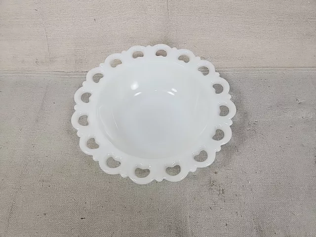 Vintage Milk Glass Open Lace Heart Edge Large Serving Bowl  Preowned