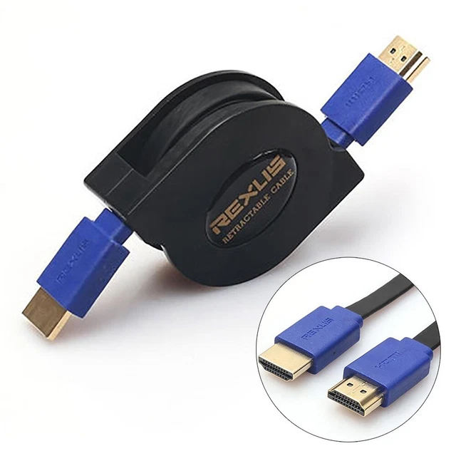 Cable HDMI retráctil tono negro 1.4 retráctil plano alta definición