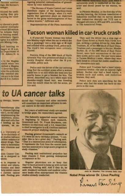 "Nobel Prize in Chemistry" Linus Pauling Hand Signed Newspaper Article COA