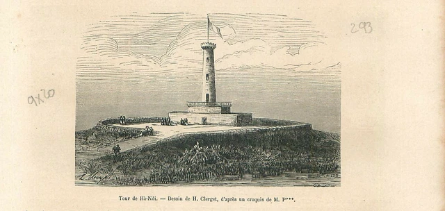 Tour phare de Hanoï delta du fleuve Rouge au Vietnam Asie GRAVURE 1877