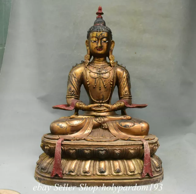 20.8" Old Chinese Bronze Gilt Shakyamuni Amitabha Buddha Statue Sculpture