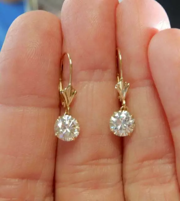 2Ct Round Cut Diamond Solitaire Drop & Dangle Earrings 14k Yellow Gold Finish