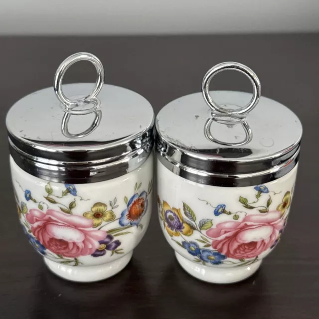 Vintage Royal Worcester Egg Coddler Pair - Bournemouth Rose- Porcelain - England