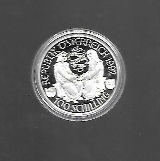 M18 Austria 1992 Cased 100 Shilling Coin Proof Grade Encapsuled W/Sleeve Silver