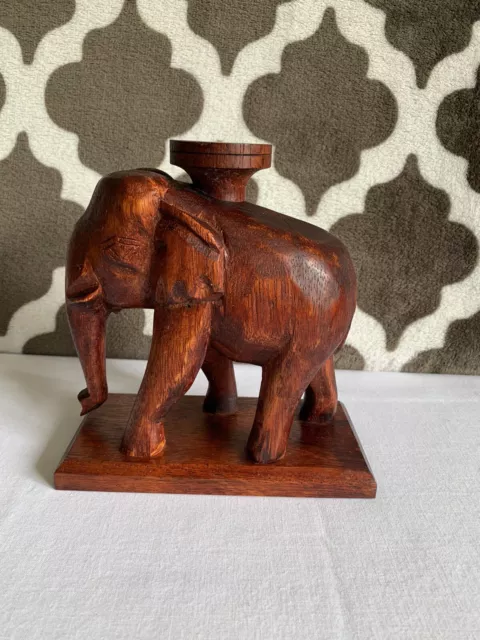 Vintage  Hand carved teak elephant candle pedestal made in Thailand