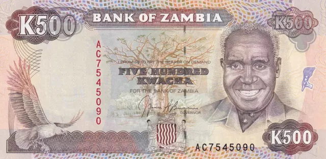 500 Kwacha 1991 Sambia Banknote AUNC aus Bündel P-35