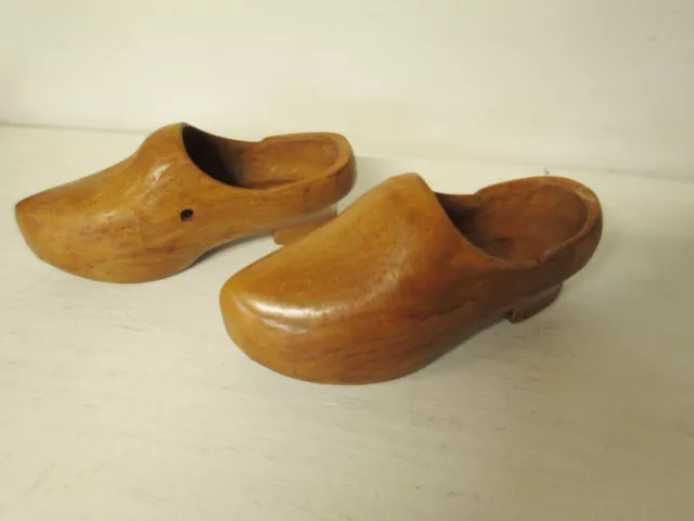 Vintage French Wooden Clogs, Hand Carved Wood 2