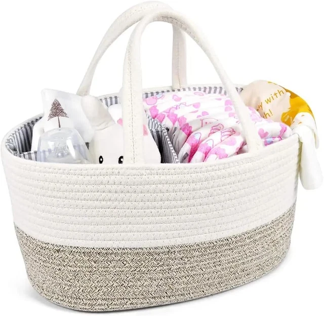 Diaper Caddy Organizer for Baby, Cotton Rope Diaper Basket Caddy, Changing Table