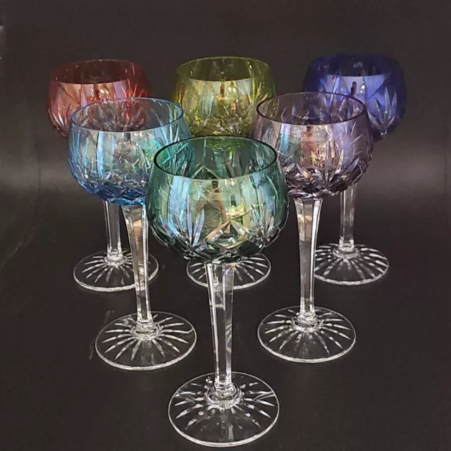 Cut to clear set of 6 Crystal Coloured Hock/Wine Glasses. 250ml