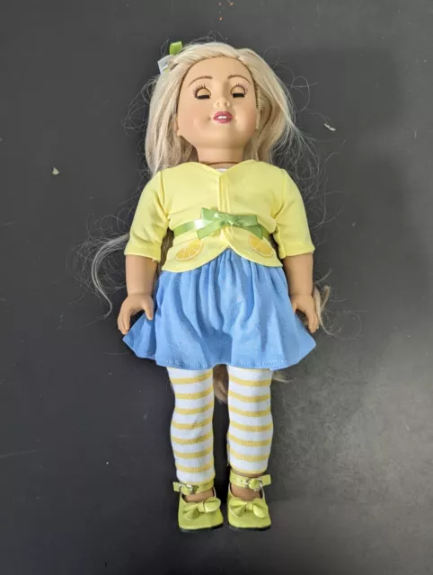 OOAK Custom American Girl Doll Blonde Wig Yellow Top Blue Skirt Stockings