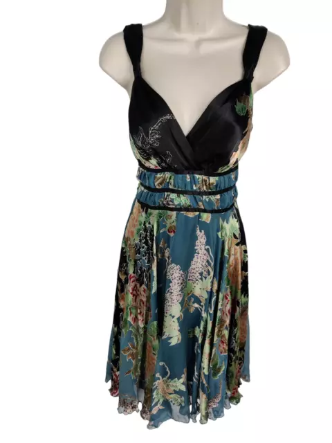 OASIS SIZE UK 8 TEAL ORIENTAL PRINT SLEEVELESS v neck SKATER SWING PARTY DRESS