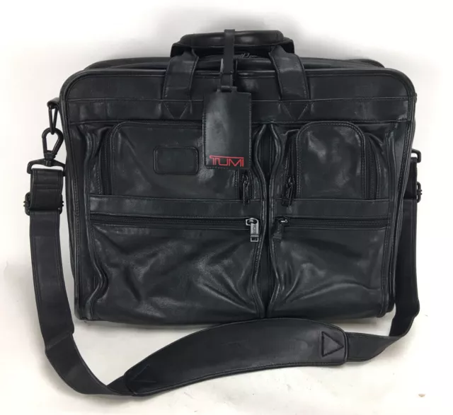 Tumi Alpha Deluxe Black Leather Messenger Bag Briefcase 9625D3