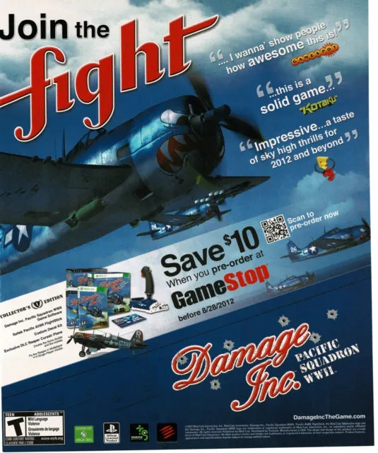2012 Damage Inc Pacific Squadron WWII Video Game Vintage Print Ad