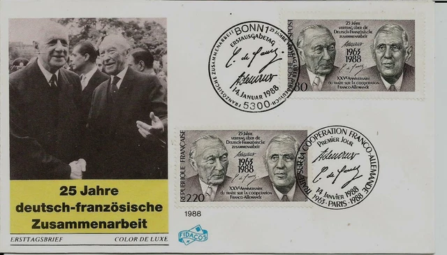 BRD/F FDC MiNr 1351/2636 (2) "25 Jahre deutsch-französische Zusammenarbeit"