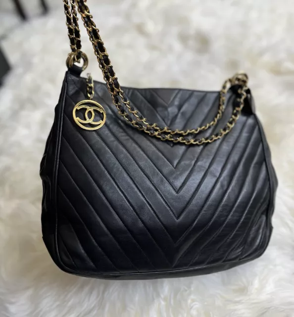 CHANEL CHEVRON QUILTED Lambskin Tote shoulder Bag $1,600.00 - PicClick
