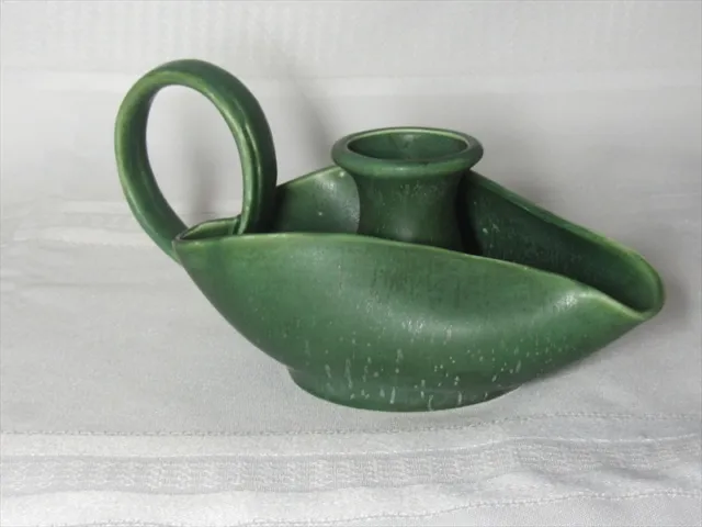 Hampshire Pottery, Matte Green Large Looped Handled Chamberstick, Htf~~