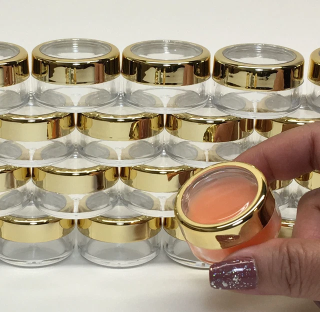 Cosmetic Jars Plastic Beauty Container 10 Gram Ml Lip Balm Pot Gold Trim (5)3012