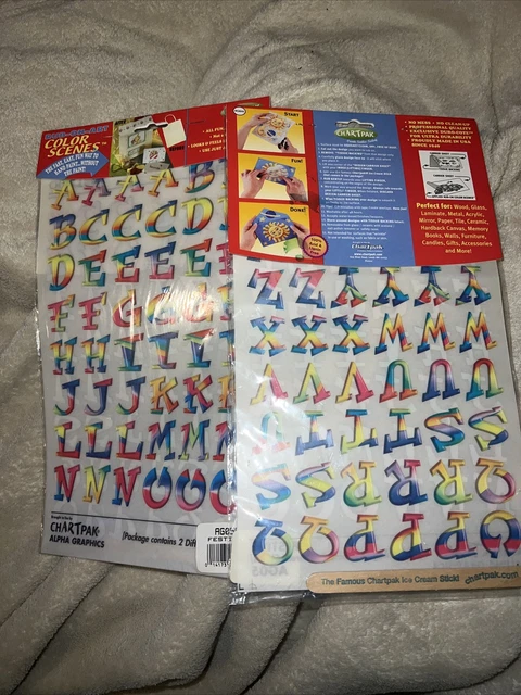 Chartpak ESCENAS DE COLOR FROTAR EN ARTE * Alfabeto (letras) * Lote de 2 * NUEVO