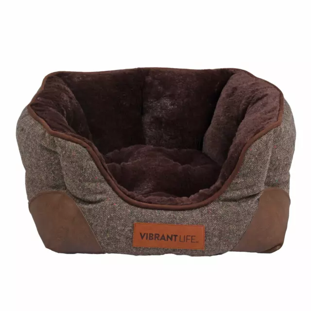 Vibrant Life Small Cozy Cuddler-Style Dog & Cat Bed, Bed with High Walls, Brown