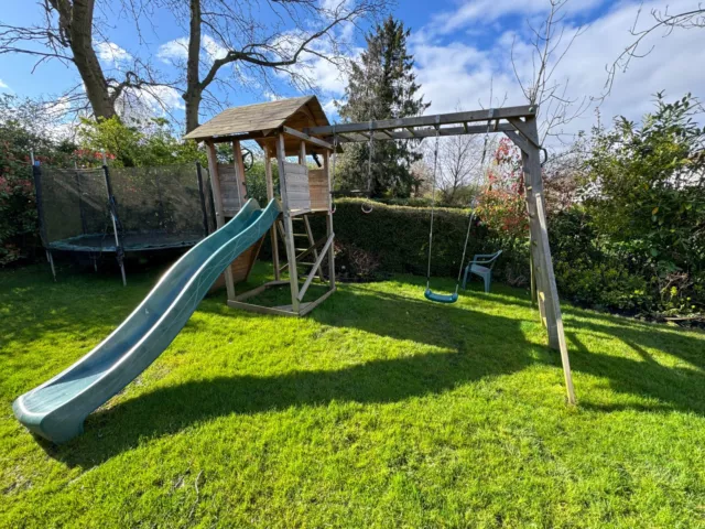 Dunster House MaxiFort Frontier climbing frame, rope, trapeze, monkey bar &swing