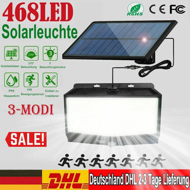 LED Solarleuchte Solarlampe mit Bewegungsmelder Außen Garten Strahler Wandfluter