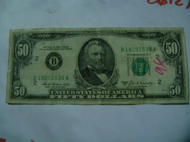 1969 $50 Fifty Dollar Bill Federal Reserve Note Vintage Currency US America