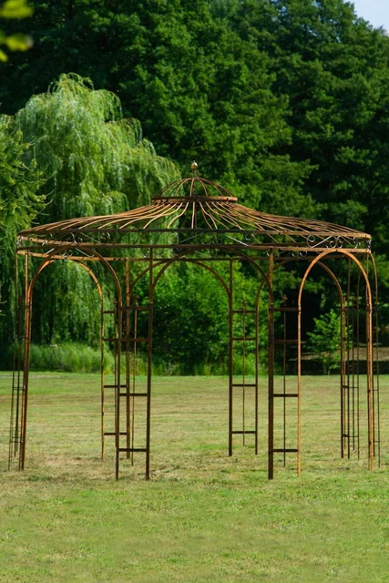 Stabiler Gartenpavillon Rost Metall Ø 350cm Pavillon Eisen Rosenspalier