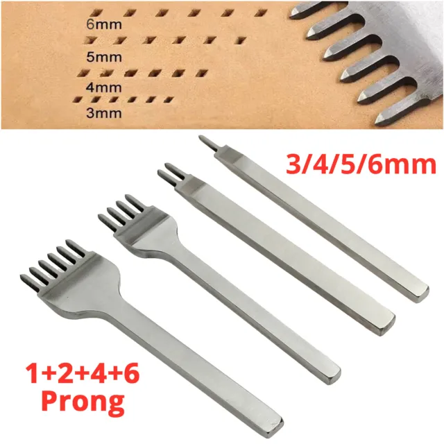 4 Leather Craft Tool Hole Punches Lacing Stitching Punch 1+2+4+6 Prong 3/4/5/6mm