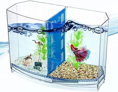 Betta Fish Tank - Mini Betta Bowl Kit Small Aquarium with Divider - 2/5 Gallon - 7