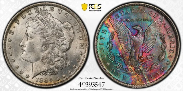 1884-O Morgan Silver Dollar PCGS MS 63 Rainbow Toned Colorful Toning