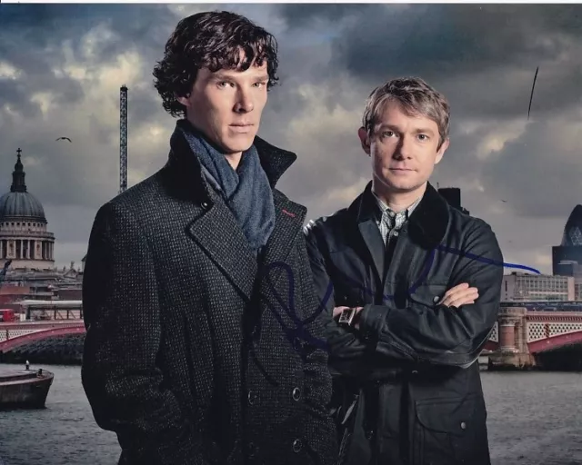 MARTIN FREEMAN signed 8x10 SHERLOCK JOHN WATSON w/ BENEDICT CUMBERBATCH photo