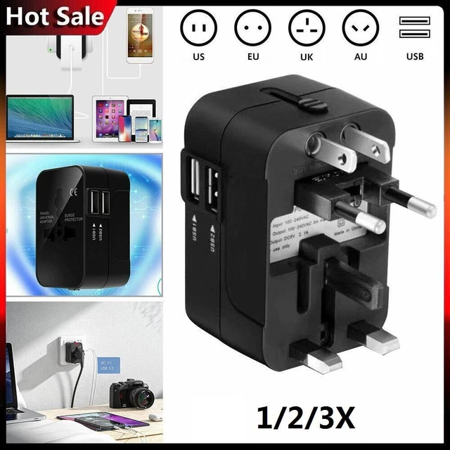 Universal Travel Adapter USB Charger UK US EU AU Plug Converter Adaptor AC Power