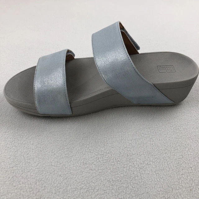 Fitflop Womens Size 9 Sandals Mina Shimmer Light Blue Denim Slides Comfort Shoes