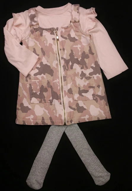 Baby Girls RIVER ISLAND Pink Camo Denim Dress Outfit NEW Tights 18-24 Months VGC
