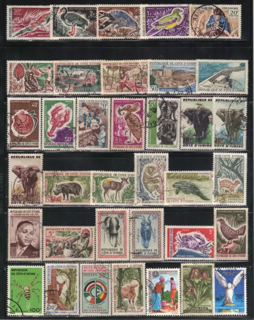 Côte d'Ivoire 1959/97 Lot 98 timbres oblitérés côte env. 65,00 / 3 scans (AJ369)