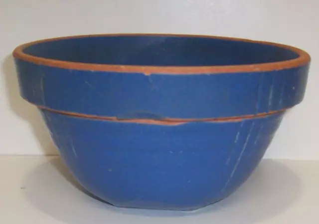 Antique Unmarked Mixing Bowl Blue Square Bottom  Unusual  McCoy ? 8" R X 4.5 " T