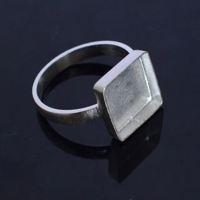 Solid 925 Silver Blank Square Bezel Cup Ring Base Handmade Setting Ring Supplies