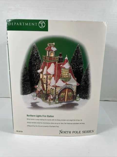 Dept 56 North Pole Northern Lights Fire Station 56730 With Working Light & Box