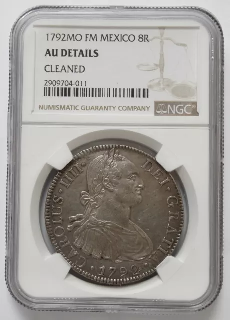 MEXICO 8 REALES 1792 Mo FM NGC AU DETAILS 3