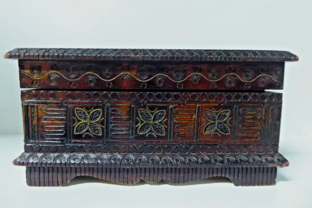 Vintage Carved Timber  Wooden Cigar Trinket Jewellery Box