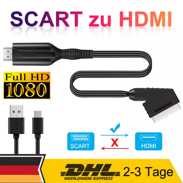 Scart zu HDMI Adapter Kabel Konverter HDMI Scart Wandler für Videorekorder DVD