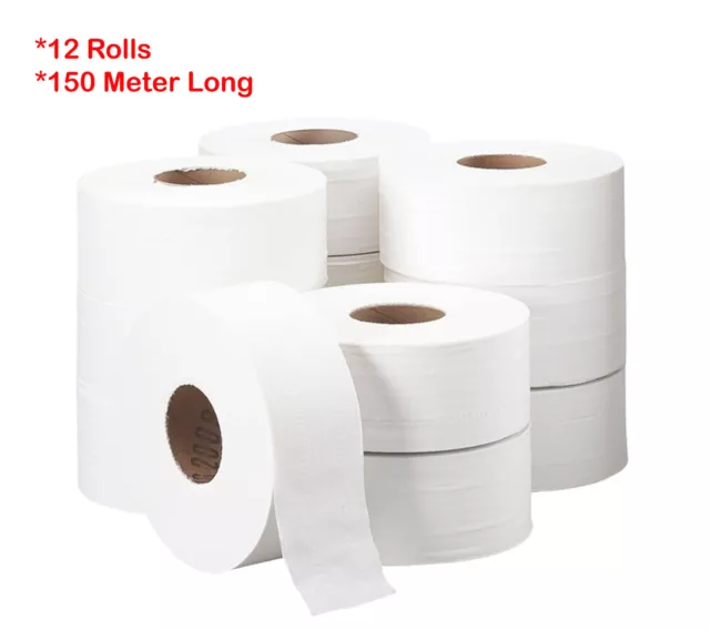 48 Mini Jumbo Toilet Rolls, 150m, Toilet Paper Commercial core 2ply white tissue