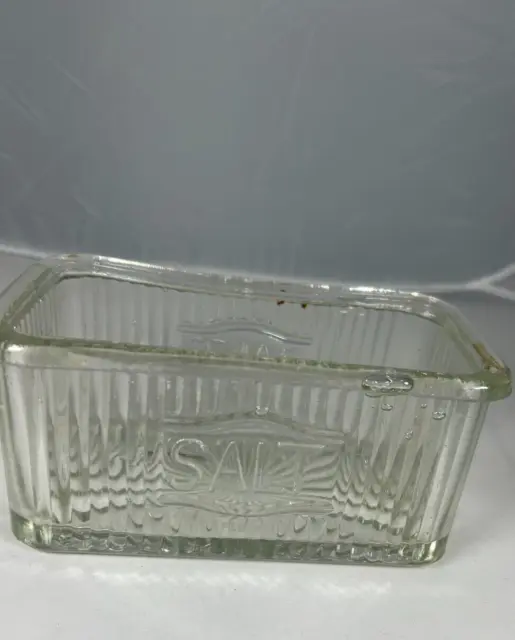 Vintage Clear Glass Salt Box Hoosier Style Ribbed Rectangular - No Lid