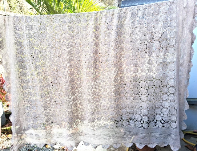 Grand Dessus De Lit / Nappe En Crochet Blanc Fait Main - 170x280 Cm - Coton