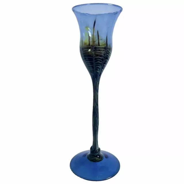 Joseph Clearman Vintage 1980 Hand Blown Cobalt Blue 12” Tall Stemware Glass Art 2