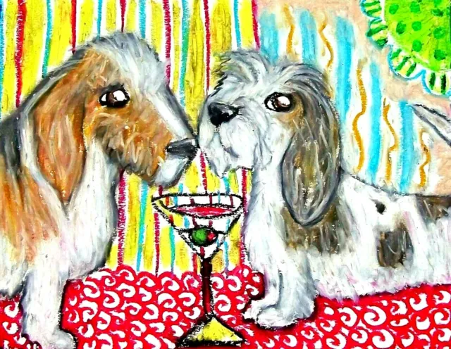 ACEO PBGV Drinking a Martini Dog Folk Art Print 2.5 x 3.5 Card Mini Artist KSams